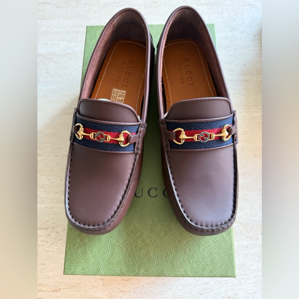 NWB GUCCI AYRTON INTERLOCKING GG HORSEBIT DRIVER LOAFERS BROWN LEATHER SZ G7/US8